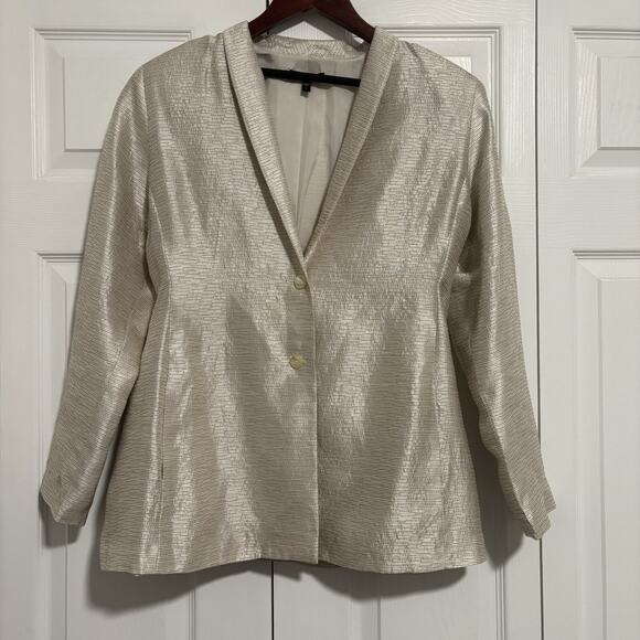 Women’s Eileen Fisher White Beige Shimmer Button Blazer Jacket Size Large - Picture 1 of 6